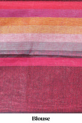 Multi color striped south cotton saree with contrast border and matching blouse