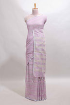 Lavender striped south cotton saree with self silver zari border and matching blouse