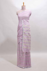 Lavender striped south cotton saree with self silver zari border and matching blouse
