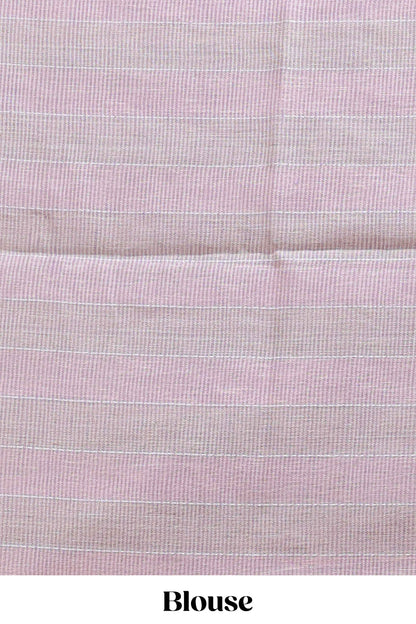 Lavender striped south cotton saree with self silver zari border and matching blouse