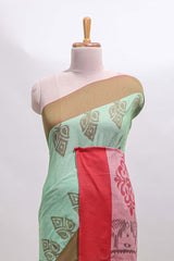 Green motifs south cotton saree with contrast border and blouse