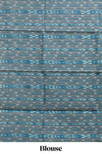 Borderless blue butterfly motifs south cotton saree with contrast blouse and tassels