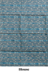 Borderless blue butterfly motifs south cotton saree with contrast blouse and tassels