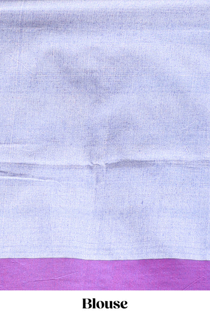 Beige ikkat style motifs south cotton saree with contrast border and blouse