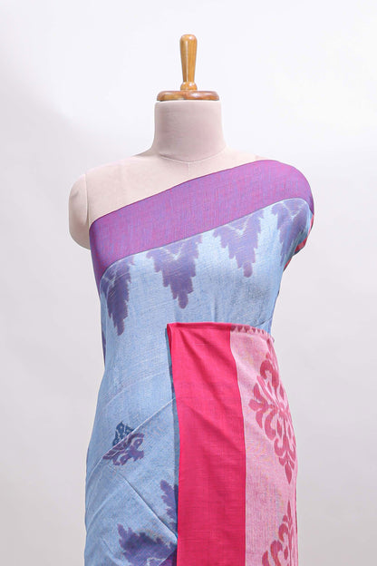 Light Blue & Pink Floral Woven Sothu Cotton Saree with Tassels