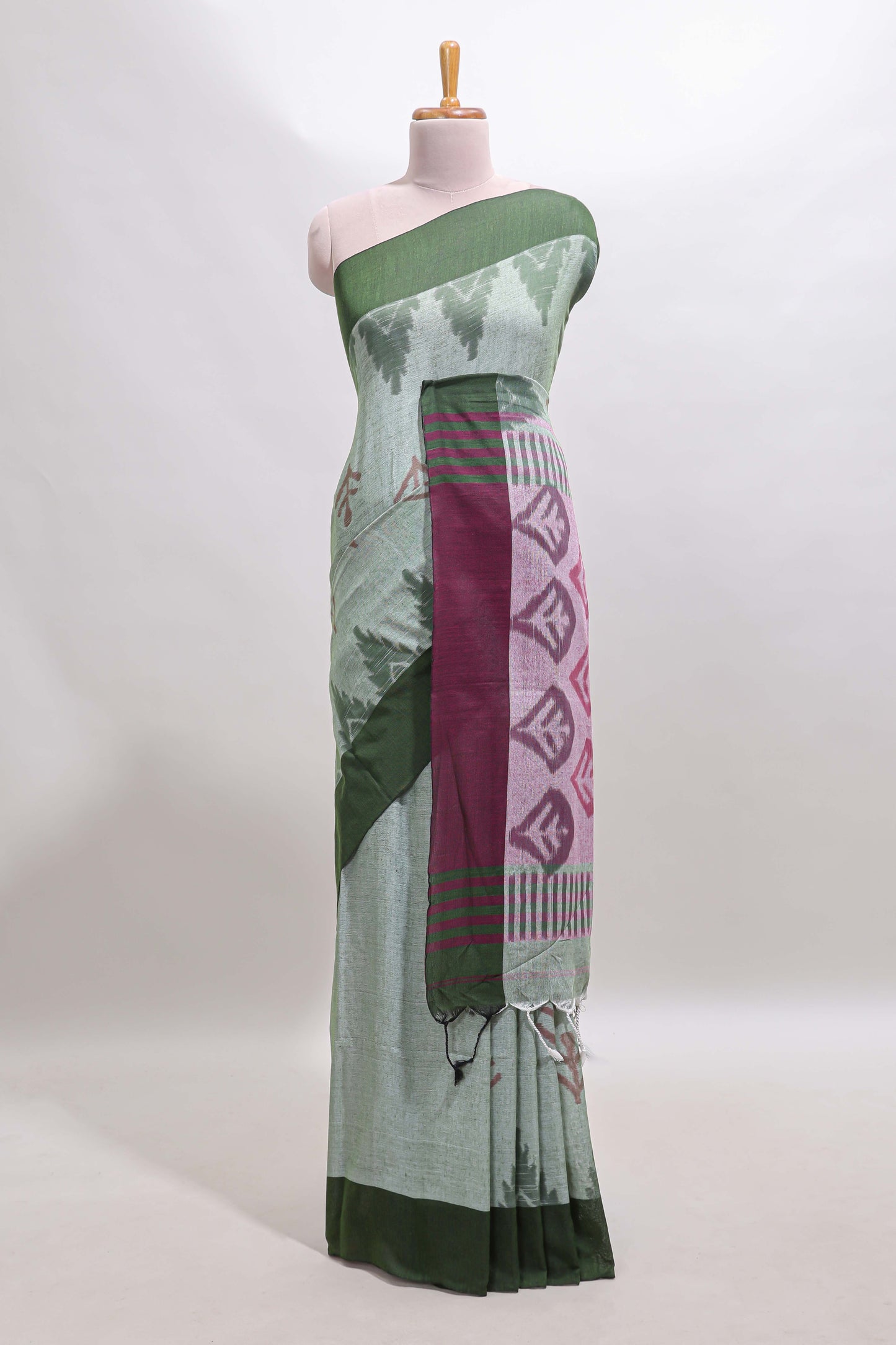 Green & Purple Floral Woven Sothu Cotton Saree with Tassels