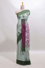 Green & Purple Floral Woven Sothu Cotton Saree with Tassels