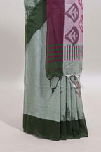 Green & Purple Floral Woven Sothu Cotton Saree with Tassels