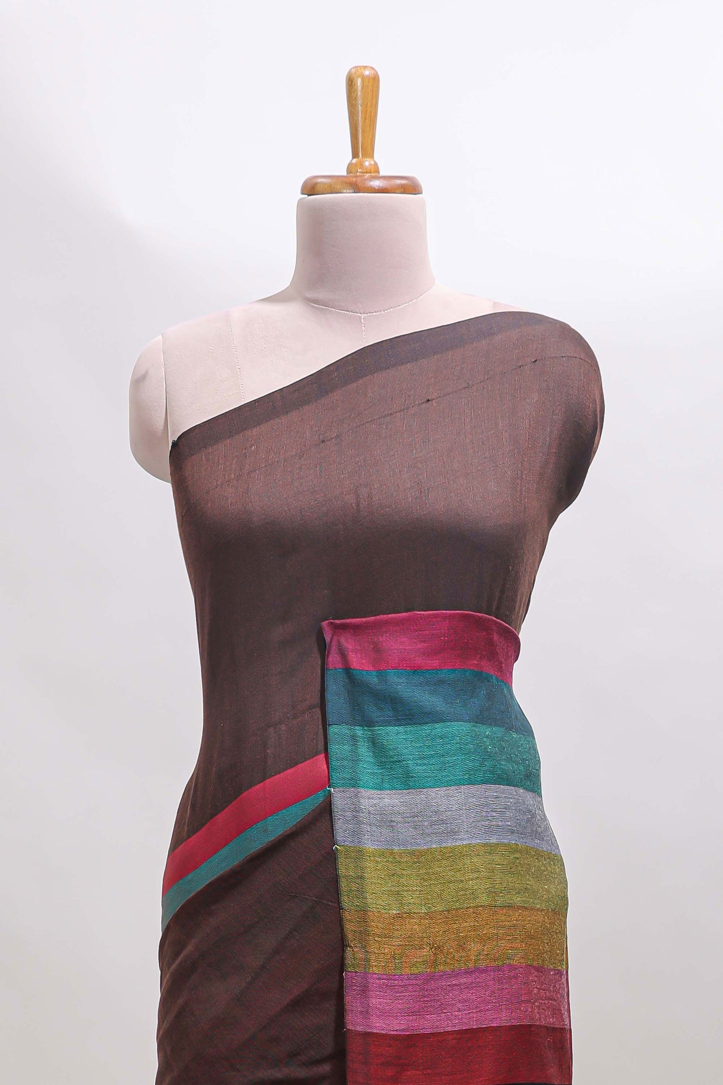 Multi color striped south cotton sarees with contrast border and matching blouse