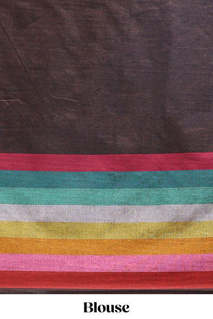 Multi color striped south cotton sarees with contrast border and matching blouse