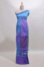 Blue striped south cotton sarees with contrast border and matching striped blouse