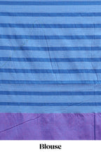 Blue striped south cotton sarees with contrast border and matching striped blouse