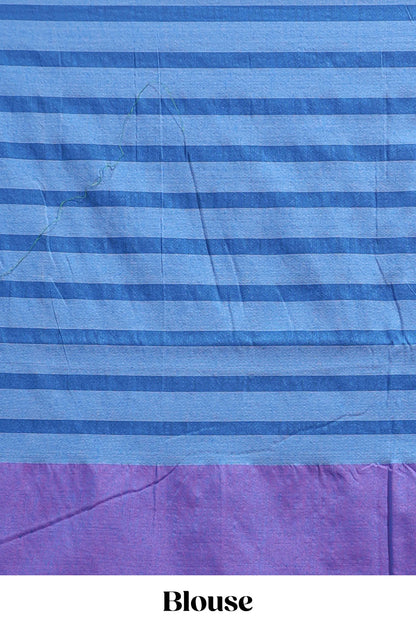Blue striped south cotton sarees with contrast border and matching striped blouse