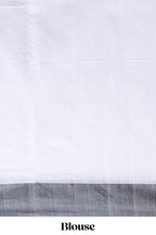 White geometric motifs south cotton sarees with contrast border and matching blouse