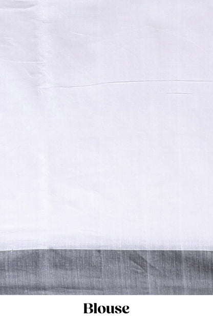White geometric motifs south cotton sarees with contrast border and matching blouse