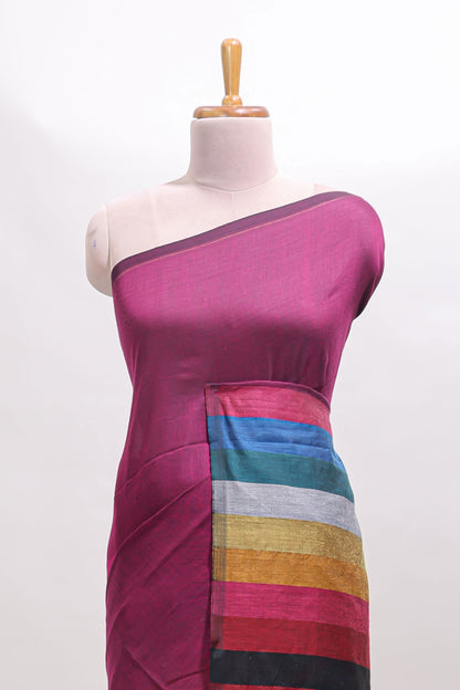 Multi color striped south cotton sarees with contrast border and matching blouse