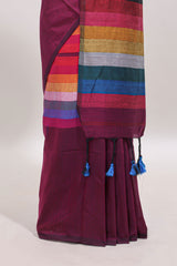 Multi color striped south cotton sarees with contrast border and matching blouse