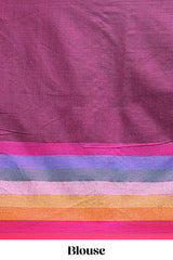 Multi color striped south cotton sarees with contrast border and matching blouse