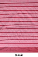 Pink striped south cotton sarees with contrast border and matching blouse