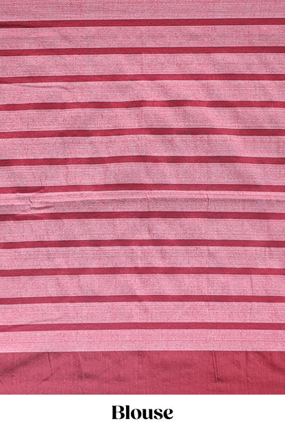 Pink striped south cotton sarees with contrast border and matching blouse