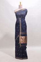 Blue zari motifs south cotton sarees with self border and matching blouse
