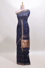 Blue zari motifs south cotton sarees with self border and matching blouse