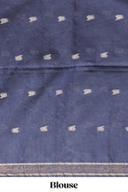 Blue zari motifs south cotton sarees with self border and matching blouse