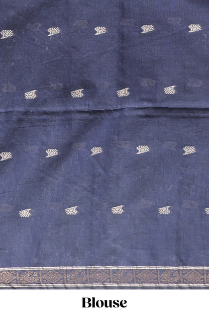 Blue zari motifs south cotton sarees with self border and matching blouse