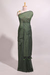 Dark green plain south cotton sarees with contrast floral printed blouse