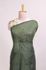 Dark green plain south cotton sarees with contrast floral printed blouse