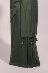 Dark green plain south cotton sarees with contrast floral printed blouse