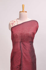 Wine red plain south cotton sarees with contrast warli printed blouse