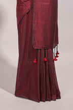 Wine red plain south cotton sarees with contrast warli printed blouse