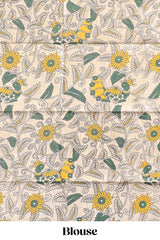 Deep green plain south cotton sarees with contrast floral printed blouse