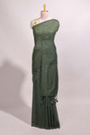 Deep green plain south cotton sarees with contrast floral printed blouse