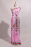 Pastel pink south cotton saree body with woven buttasborder featuring multicolour Ikat patterns woven pallu with a matching blouse