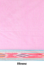 Pastel pink south cotton saree body with woven buttas  border featuring multicolour Ikat patterns woven pallu with a matching blouse