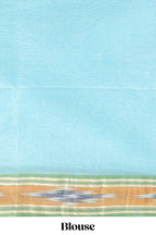 Pastel blue south cotton saree body with woven buttas  border featuring multicolour Ikat patterns woven pallu with a matching blouse