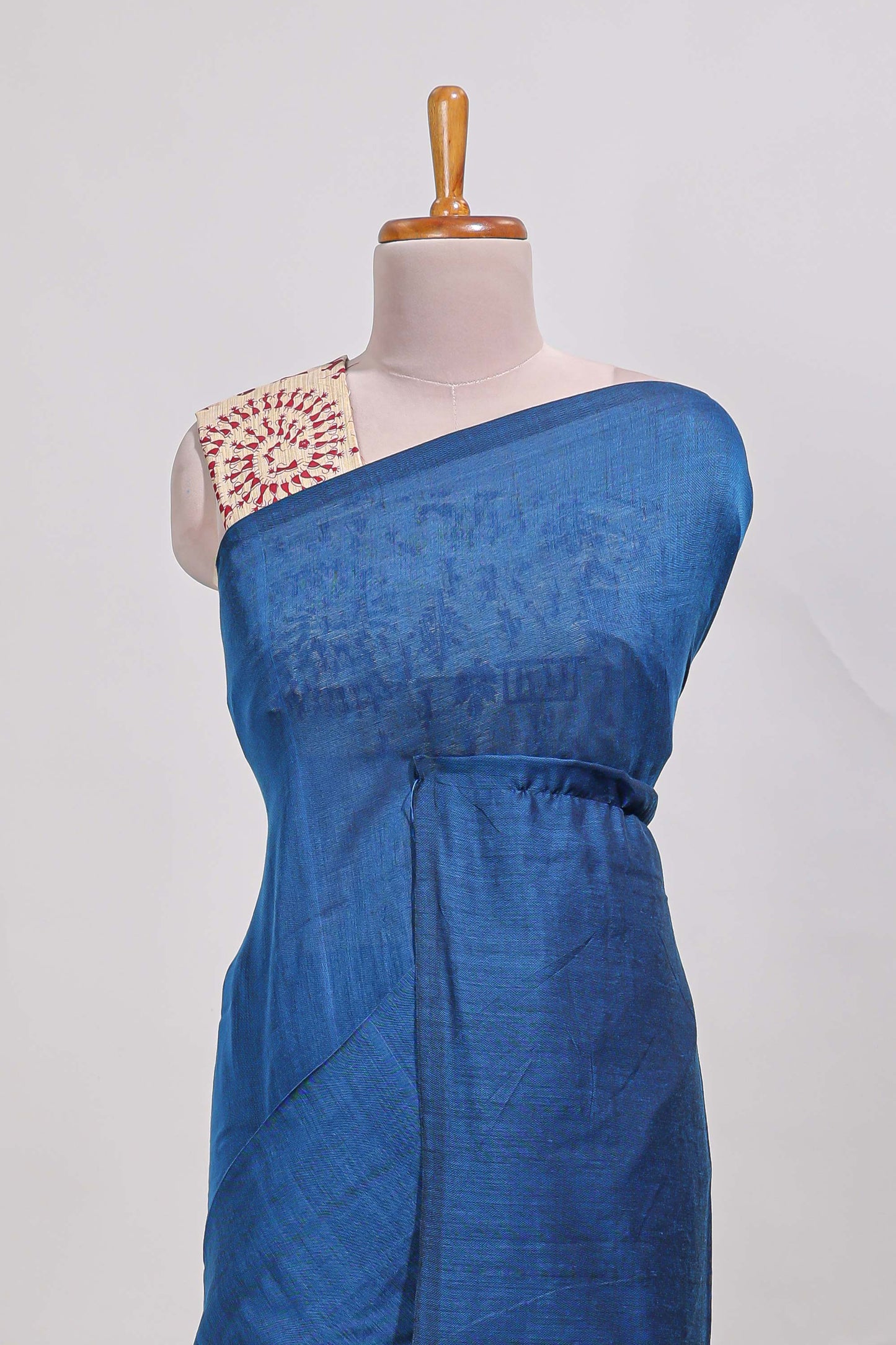 Navy blue plain south cotton sarees with contrast  warli printed blouse
