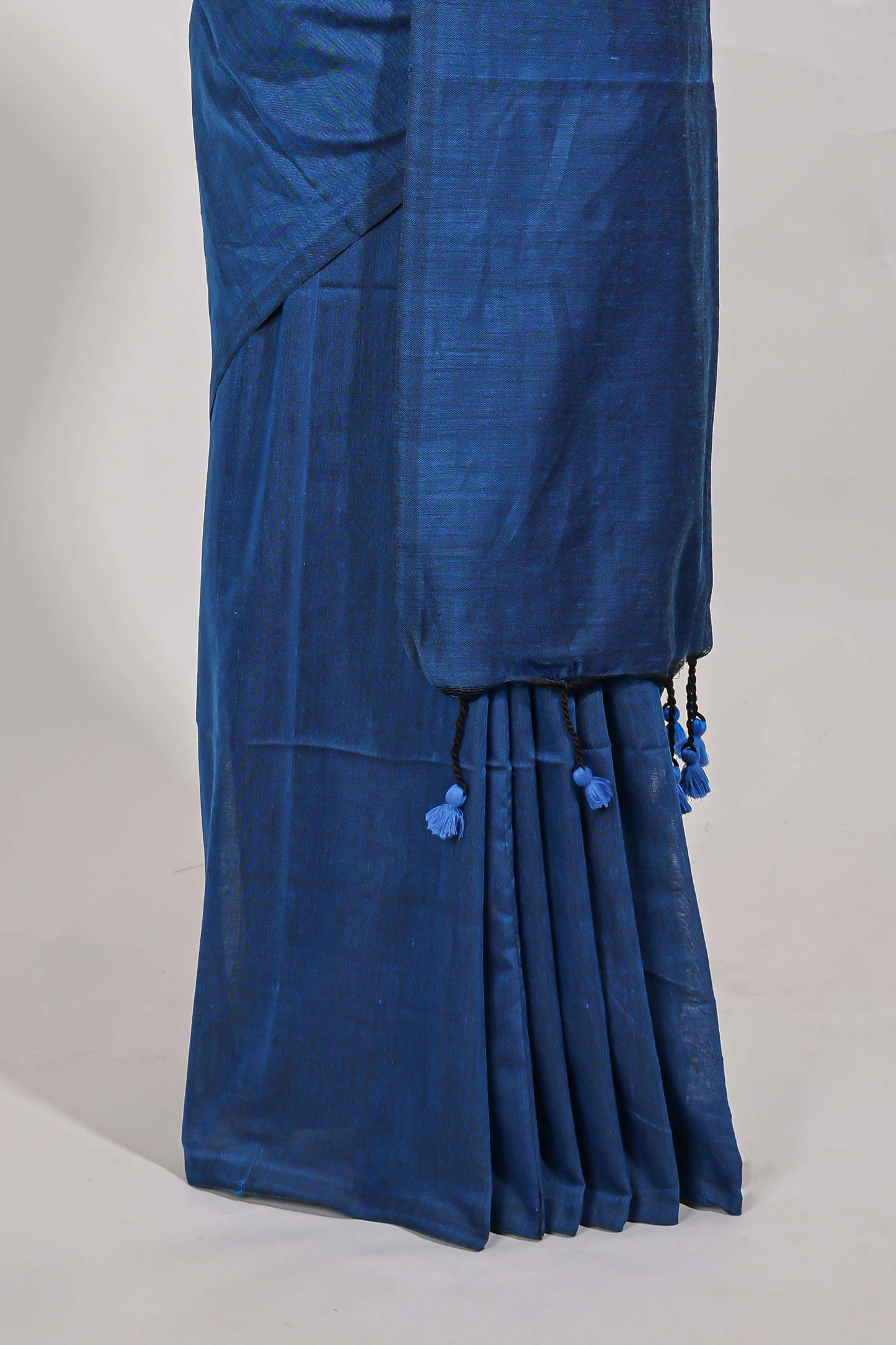 Navy blue plain south cotton sarees with contrast  warli printed blouse