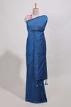 Navy blue plain south cotton sarees with contrastwarli printed blouse