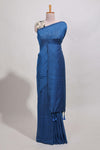 Navy blue plain south cotton sarees with contrastwarli printed blouse