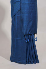 Navy blue plain south cotton sarees with contrastwarli printed blouse