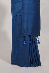 Navy blue plain south cotton sarees with contrastwarli printed blouse