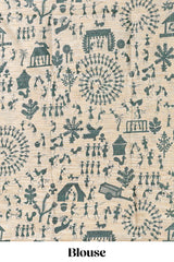 Navy blue plain south cotton sarees with contrastwarli printed blouse