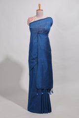 Navy blue plain south cotton sarees with contrastwarli printed blouse