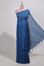 Navy blue plain south cotton sarees with contrast  warli printed blouse