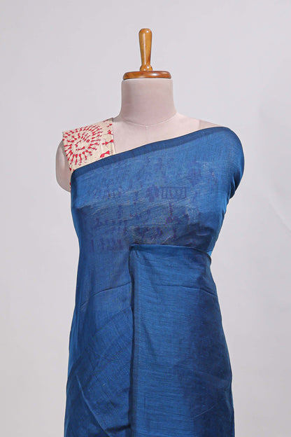 Navy blue plain south cotton sarees with contrast  warli printed blouse