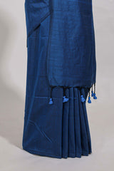 Navy blue plain south cotton sarees with contrastwarli printed blouse