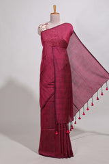 Rani pinkplain south cotton sarees with contrastwarli printed blouse